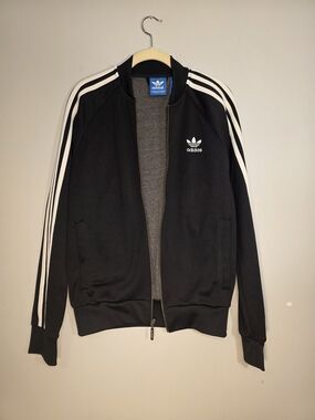 adidas Black Track Jacket Three Stripe Sleeves